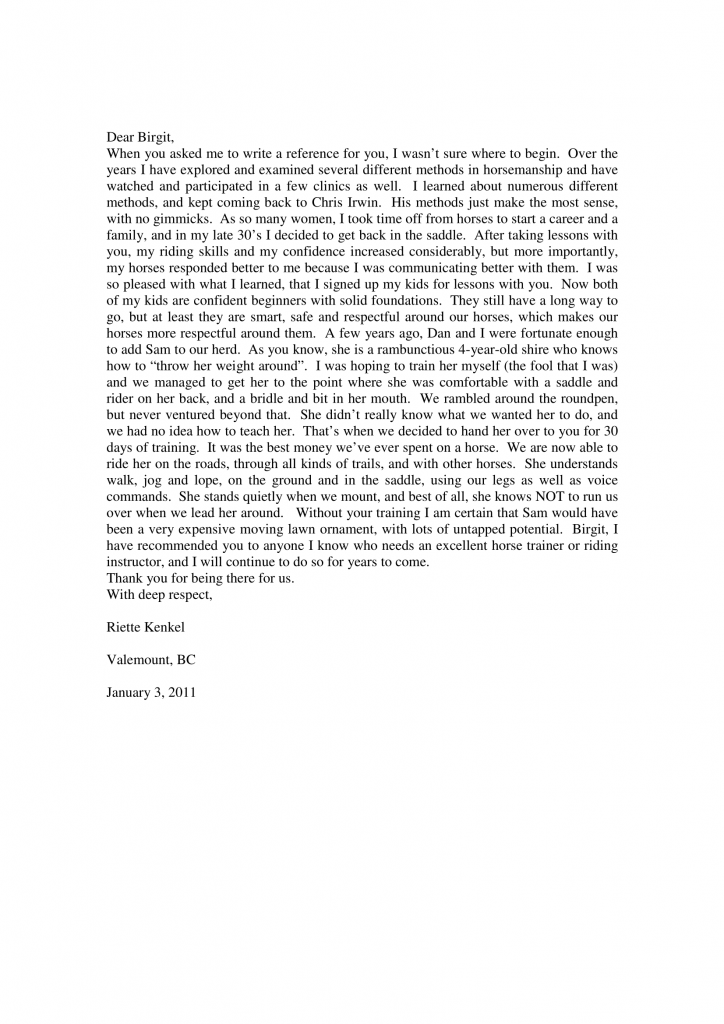 Reference letter from Riette Kenkel