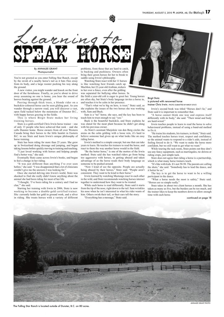 Article on Falling Star Ranch in Fitzhugh August 2010
