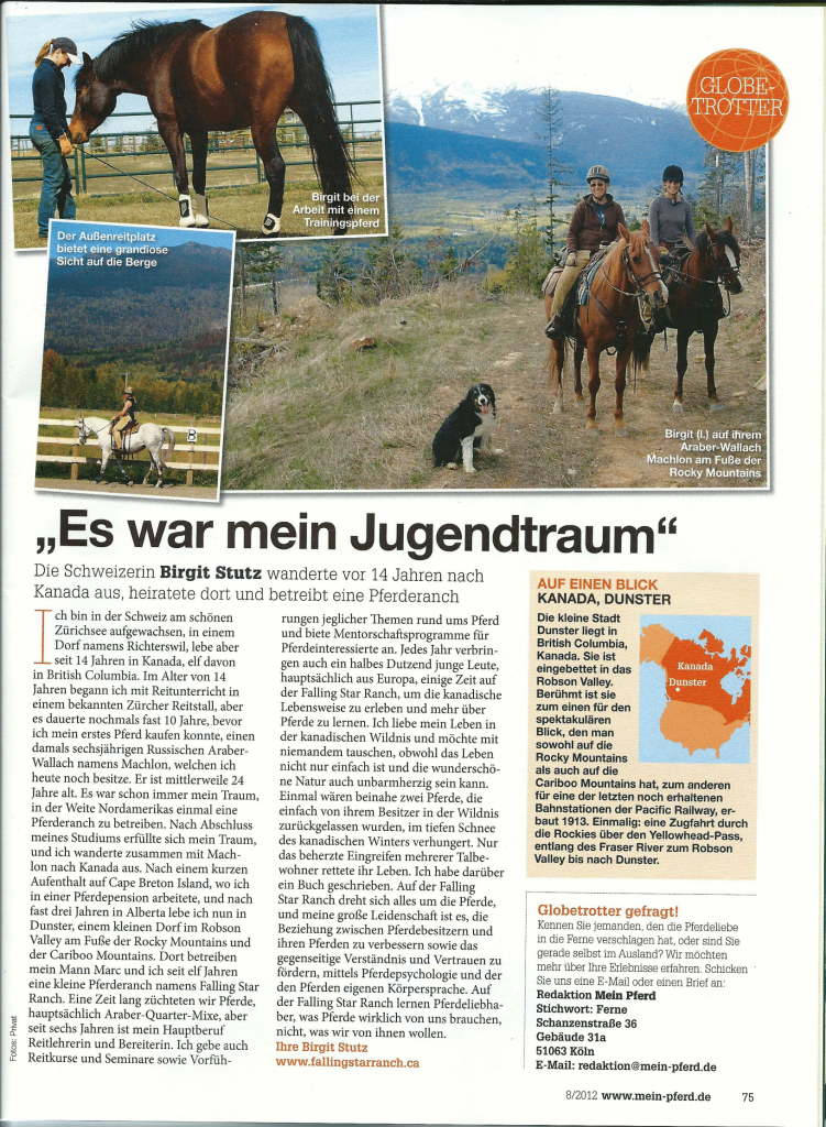 Article on Falling Star Ranch in 'Mein Pferd' August 2012