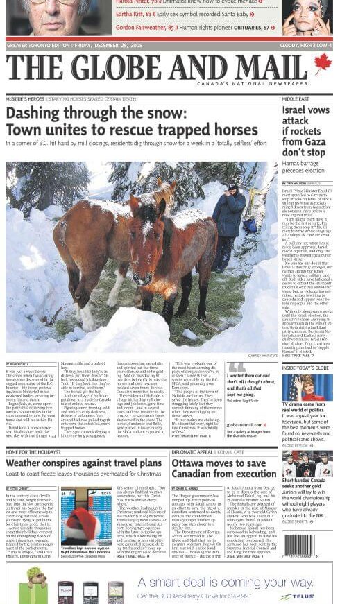 The Globe and Mail, Dec. 26 front page